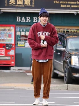 「Champion（チャンピオン）のアイテム（スウェット）」を使った、  風早ゆうたさん（メンズ・184cm）の冬コーディネート