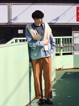 「GLOSTER（グロスター）のアイテム」を使った、  風早ゆうたさん（メンズ・184cm）の春コーディネート