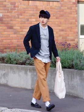 「GLOSTER（グロスター）のアイテム」を使った、  風早ゆうたさん（メンズ・184cm）の春コーディネート