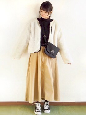 「コンバース ハイカット」｜「アイテム（ブルゾン）」を使った、のこさん（レディース・161cm）の冬コーディネート