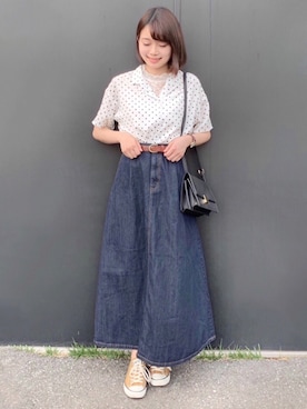 「フリルネック」｜「アイテム（その他）」を使った、のこさん（レディース・161cm）の夏コーディネート