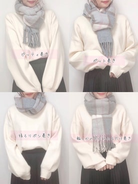 「チェックマフラー」｜「アイテム（その他）」を使った、のこさん（レディース・161cm）の秋コーディネート