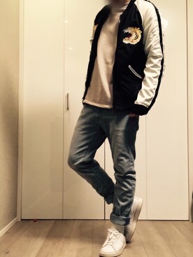 「UP START（アップスタート）のアイテム（ジャケット/アウター）」を使った、tamonさん（メンズ・172cm）の冬コーディネート