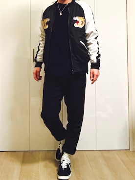 「UP START（アップスタート）のアイテム（ジャケット/アウター）」を使った、tamonさん（メンズ・172cm）の冬コーディネート