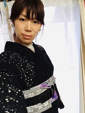 「手作りのアイテム（浴衣、ブラック系）」を使った、noliaさん（レディース・158cm）の秋コーディネート