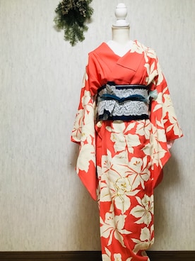 「no brand（ノーブランド）のアイテム（和装小物、ブルー系）」を使った、noliaさん（レディース・158cm）の春コーディネート