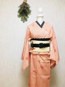 「アイテム（着物、レッド系）」を使った、noliaさん（レディース・158cm）の春コーディネート