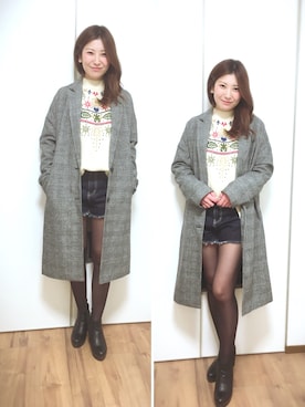 「刺繍」｜「アイテム（チェスターコート）」を使った、Peiさん（レディース・161cm）の冬コーディネート