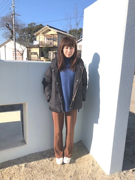 「ブラウンパンツ」｜「アイテム（その他アウター）」を使った、Peiさん（レディース・161cm）の冬コーディネート
