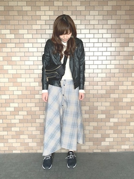 「AS KNOW AS PINKY（アズノゥアズピンキー）のアイテム（ライダースジャケット）」を使った、Peiさん（レディース・161cm）の春コーディネート