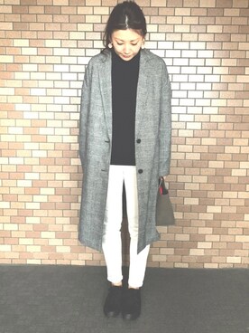 「JEANASIS（ジーナシス）のアイテム（チェスターコート）」を使った、Peiさん（レディース・161cm）の冬コーディネート