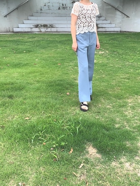 「Teva（テバ）のTeva FLATFORM UNIVERSAL（サンダル、ブラック系）」を使った、Peiさん（レディース・161cm）の夏コーディネート