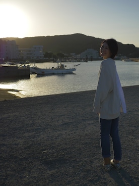 「NIKE（ナイキ）のNIKE AS W NSW NSW CREW FLC FT   / ナイキ ウィメンズ NSW フレンチテリー クルー フリース【SP】（Tシャツ/カットソー、ベージュ系）」を使った、Peiさん（レディース・161cm）の秋コーディネート