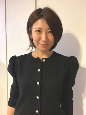 「DHOLIC（ディーホリック）のパフパールボタンカーディガン（カーディガン/ボレロ、ブラック系）」を使った、Peiさん（レディース・161cm）の春コーディネート