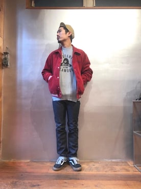 「アイテム（スタジャン）」を使った、山Dさん（メンズ・175cm）の春コーディネート