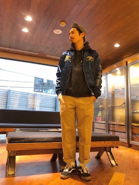 「ラフ」｜「アイテム（スカジャン）」を使った、山Dさん（メンズ・175cm）の春コーディネート
