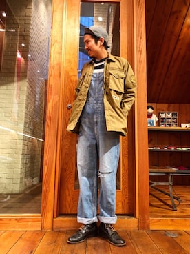 「コラボレーション」｜「アイテム（サロペット/オーバーオール）」を使った、山Dさん（メンズ・175cm）の春コーディネート