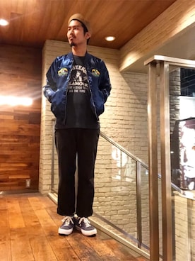 「ラフ」｜「アイテム（スカジャン）」を使った、山Dさん（メンズ・175cm）の春コーディネート