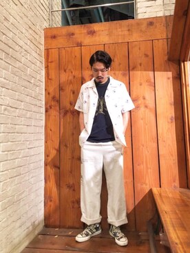 「アイテム（ルームウェア、ブルー系）」を使った、山Dさん（メンズ・175cm）の夏コーディネート