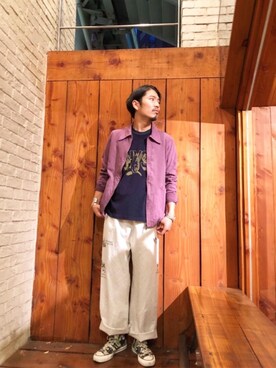 「アイテム（ルームウェア、ブルー系）」を使った、山Dさん（メンズ・175cm）の夏コーディネート