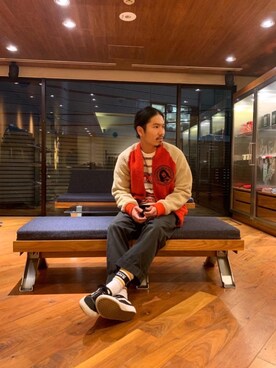 「HYSTERIC GLAMOUR（ヒステリックグラマー）のGIRLS BORDER総柄ジャカード リブ付Tシャツ（Tシャツ/カットソー）」を使った、山Dさん（メンズ・175cm）の秋コーディネート