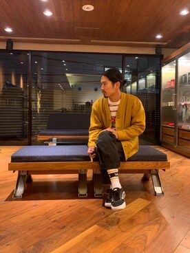 「HYSTERIC GLAMOUR（ヒステリックグラマー）のGIRLS BORDER総柄ジャカード リブ付Tシャツ（Tシャツ/カットソー）」を使った、山Dさん（メンズ・175cm）の秋コーディネート