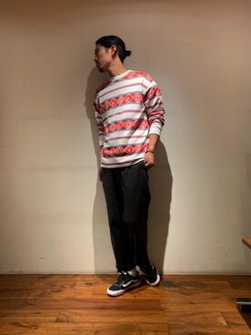 「HYSTERIC GLAMOUR（ヒステリックグラマー）のGIRLS BORDER総柄ジャカード リブ付Tシャツ（Tシャツ/カットソー）」を使った、山Dさん（メンズ・175cm）の秋コーディネート