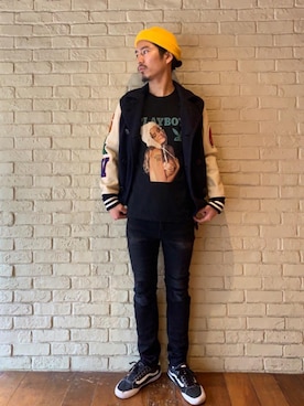 「コラボレーション」｜「アイテム（その他アウター）」を使った、山Dさん（メンズ・175cm）の冬コーディネート