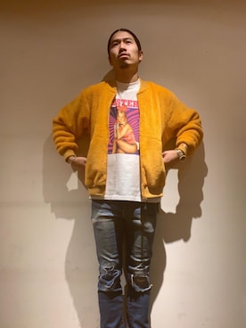 「コラボレーション」｜「アイテム（その他アウター）」を使った、山Dさん（メンズ・175cm）の冬コーディネート