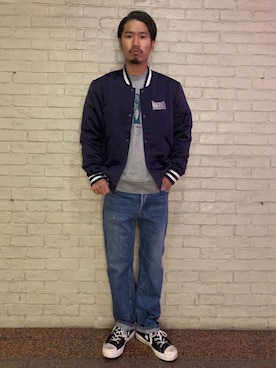 「コラボレーション」｜「アイテム（ブルゾン）」を使った、山Dさん（メンズ・175cm）の冬コーディネート