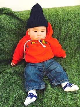 「OLD NAVY（オールドネイビー）のアイテム（オールインワン・サロペット）」を使った、Keitoさん（キッズ・60cm）の秋コーディネート