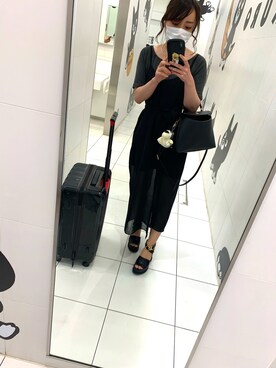 「JEANASIS（ジーナシス）のムジガラスリップワンピース/837052（ワンピース、ブラック系）」を使った、Yuu Haさん（レディース・158cm）の春コーディネート