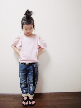 「Right-on（ライトオン）のアイテム（サンダル）」を使った、花音さん（キッズ・100cm）の春コーディネート