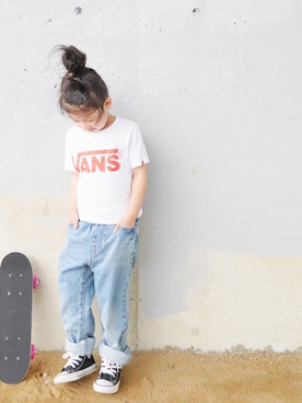 花音さんの「【VANS】【WEB限定】ロゴ入り半袖Tシャツ」を使ったコーディネート