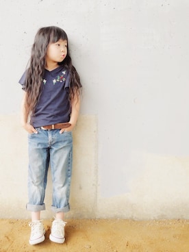 「Right-on（ライトオン）のアイテム（トップス）」を使った、花音さん（キッズ・100cm）の夏コーディネート