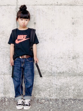「Right-on（ライトオン）のアイテム（バッグ）」を使った、花音さん（キッズ・110cm）の春コーディネート