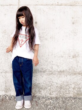 「Guess（ゲス）のアイテム」を使った、花音さん（キッズ・110cm）の春コーディネート