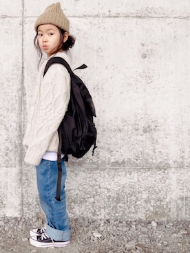 「Right-on（ライトオン）のアイテム（バッグ）」を使った、花音さん（キッズ・110cm）の冬コーディネート