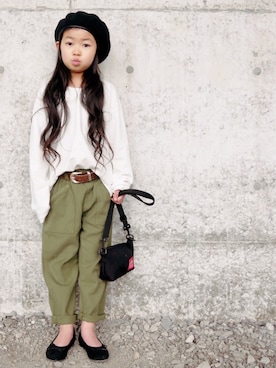 「petit main（プティマイン）のアイテム（ハンチング/ベレー帽）」を使った、花音さん（キッズ・110cm）の春コーディネート