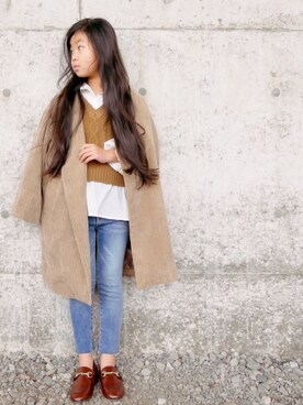 「LOWRYS FARM（ローリーズファーム）のアイテム（その他アウター）」を使った、花音さん（キッズ・110cm）の冬コーディネート