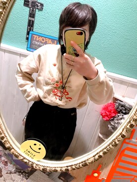 「POU DOU DOU（プードゥドゥ）のアイテム（スウェット）」を使った、やびさん（レディース・154cm）の春コーディネート
