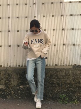 「リメイクデニム」｜「アイテム（スニーカー）」を使った、NAOMIさん（レディース・156cm）の冬コーディネート