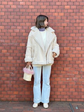 「jouetie（ジュエティ）のアイテム（ムートンコート）」を使った、あーやんさん（レディース・158cm）の冬コーディネート
