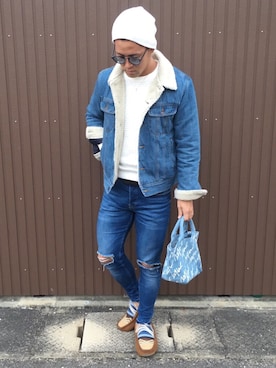 「THE NORTH FACE（ザノースフェイス）のアイテム（ニットキャップ/ビーニー、ホワイト系）」を使った、takashi_Yさん（メンズ）の冬コーディネート