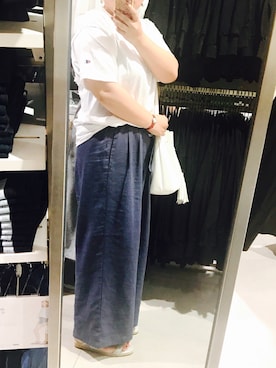 「SEVENDAYS=SUNDAY（セブンデイズサンデイ）の【mina5月号掲載】リネンブレンドDカンワイドパンツ（その他パンツ）」を使った、nanさん（レディース・163cm）の夏コーディネート