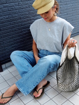 「ハイウエストストレートジーンズ」｜「アイテム（キャスケット）」を使った、non0910さん（レディース・158cm）の夏コーディネート