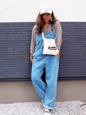 「ワッフルクルーネックＴ」｜「アイテム（オールインワン・サロペット）」を使った、non0910さん（レディース・158cm）の夏コーディネート