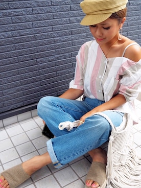 「ハイウエストストレートジーンズ」｜「アイテム（キャスケット）」を使った、non0910さん（レディース・158cm）の夏コーディネート