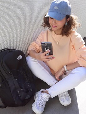 「14+（イチヨンプラス）のUSAコットンキャップ（キャップ）」を使った、non0910さん（レディース・158cm）の春コーディネート