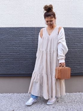 「ハイウエストストレートジーンズ」｜「アイテム（ワンピース/ドレス）」を使った、non0910さん（レディース・158cm）の春コーディネート